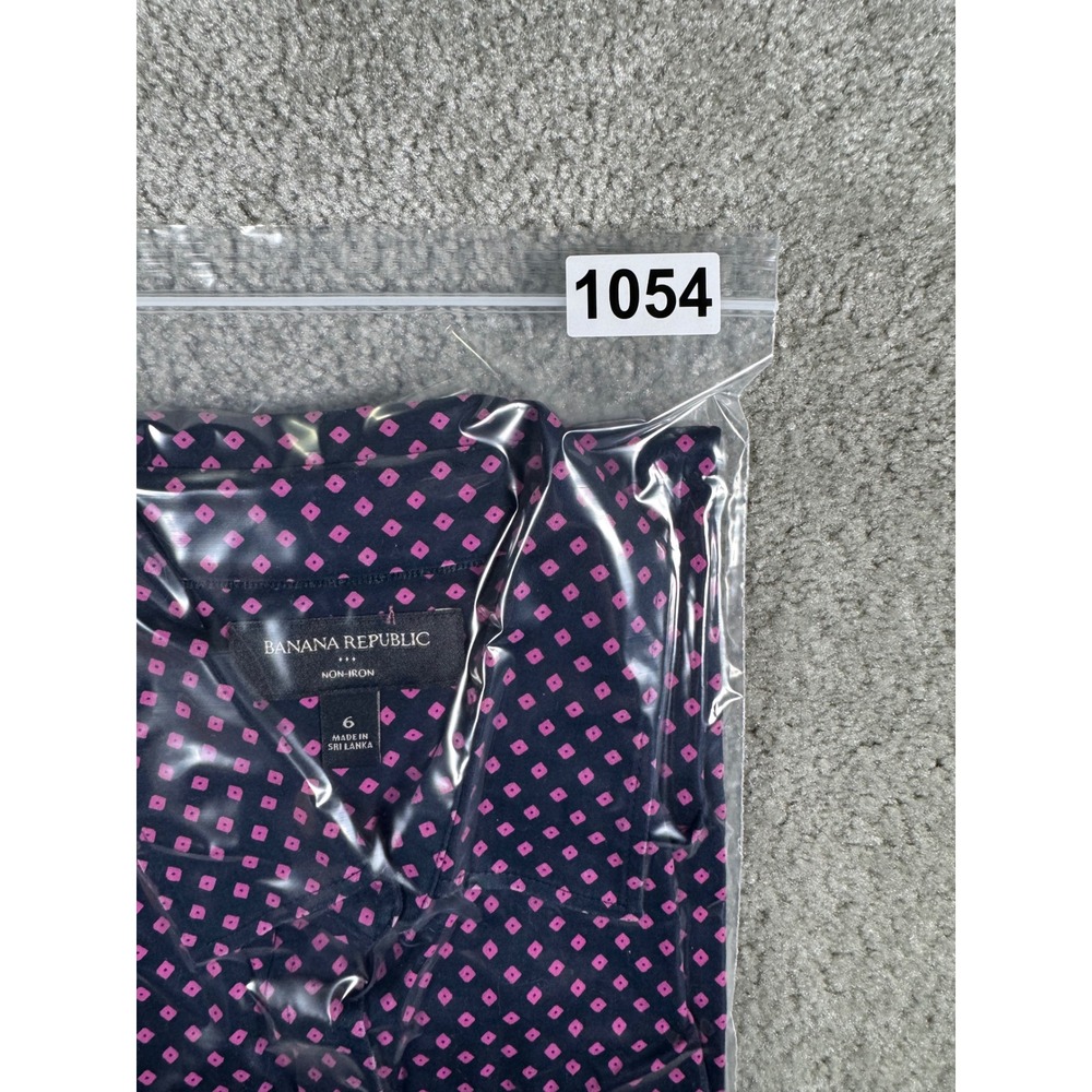 Banana Republic Navy Pink Geometric Non-Iron Sleeveless Button Down Shirt 6 - Picture 7 of 7